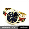 fashion flower print lady wrist stainless steel back geneva quartz watches